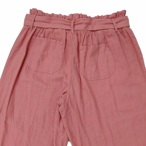Sincerely Jules Paperbag Linen Blend Pants Womens Large Rose Wide Leg Belt - Picture 7 of 9